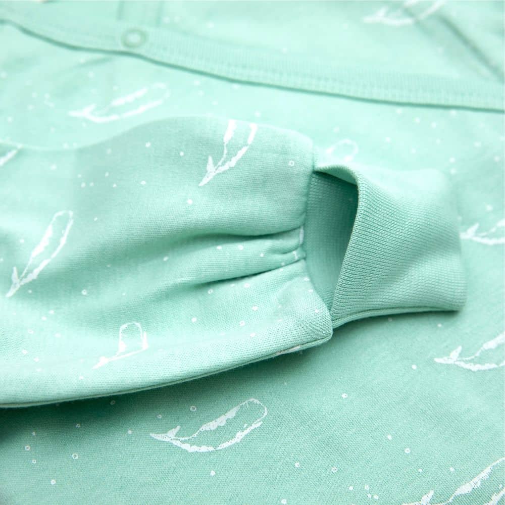Organic Cotton Crossover Baby Sleepsuit with Feet - Sage Green Tiny Whales - Image 4