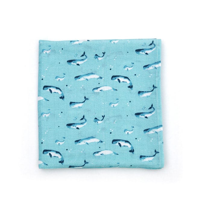 Organic Cotton Muslin Swaddle - Watercolour Whales Aquatic Blue - Image 5