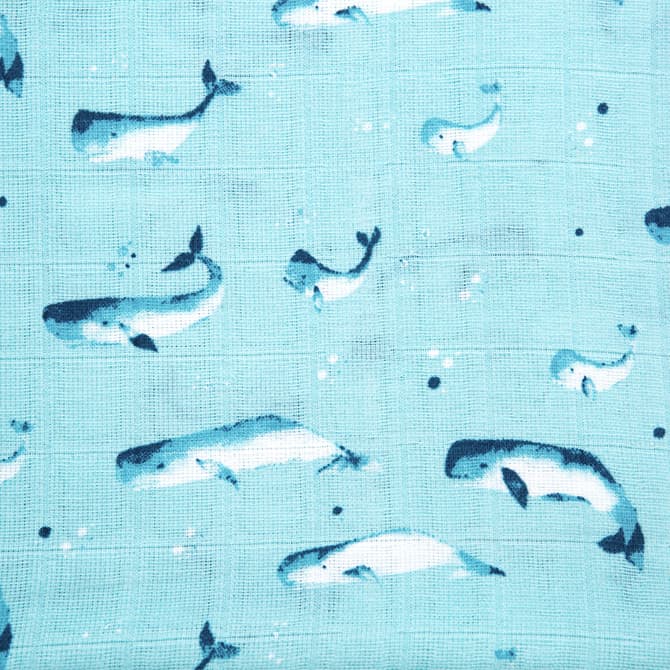 Organic Cotton Muslin Swaddle - Watercolour Whales Aquatic Blue - Image 6
