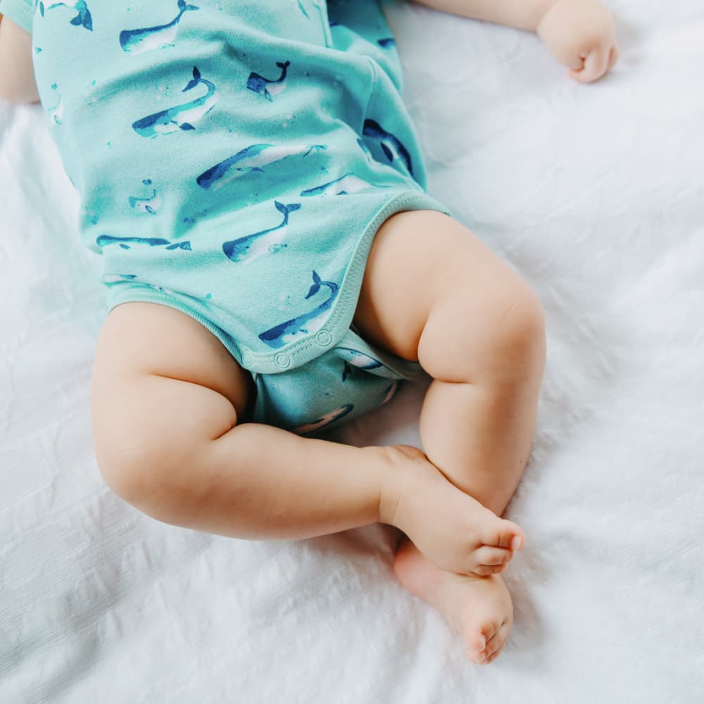 Organic Cotton Summer Short-Sleeve Onesie - Watercolour Whale Pods in Aquatic Blue - Image 3