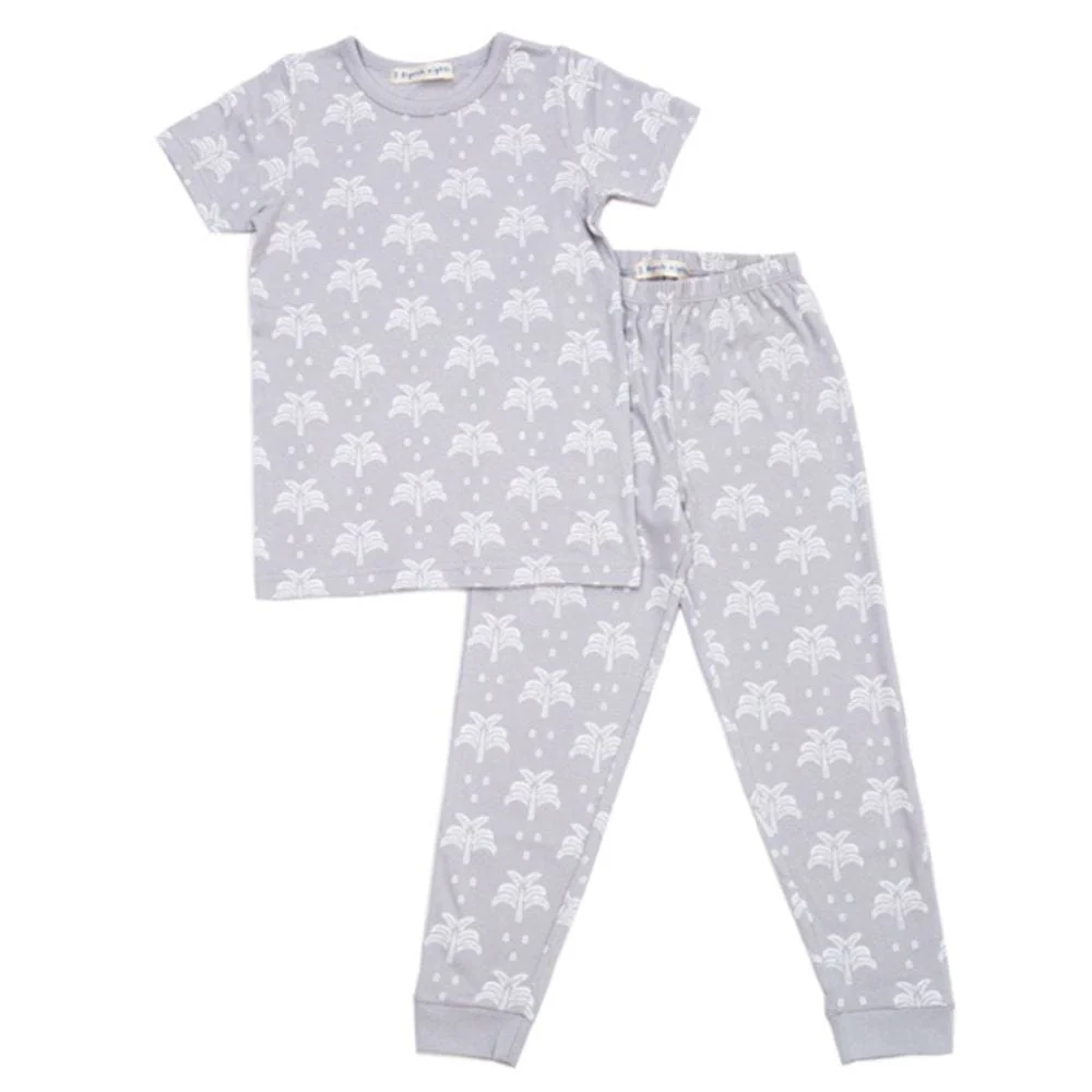 Organic Cotton T-Shirt and Long Leg Pyjama Set - Palms & Pineapples in Grey - Image 3