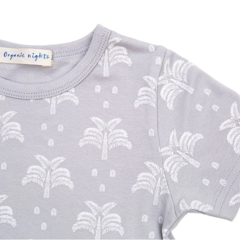 Organic Cotton T-Shirt and Long Leg Pyjama Set - Palms & Pineapples in Grey - Image 4