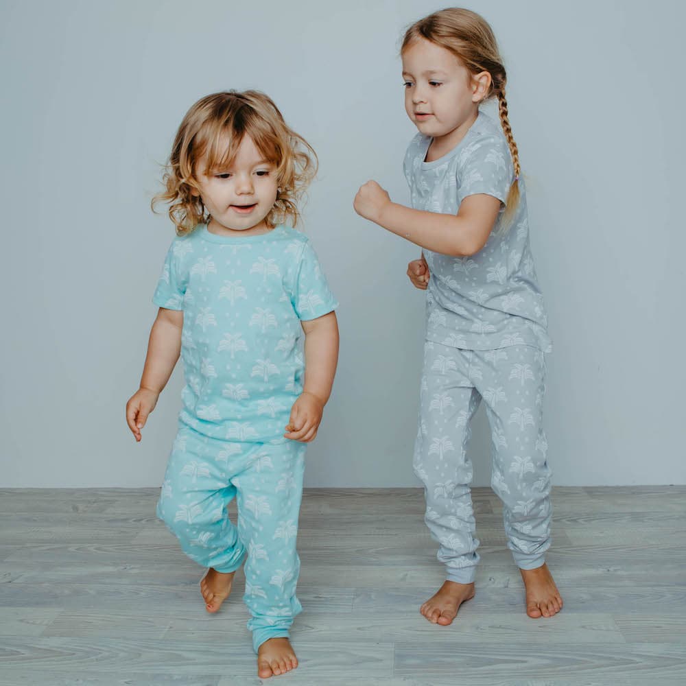 Organic Cotton T-Shirt and Long Leg Pyjama Set - Palms & Pineapples in Island Water Green - Image 2