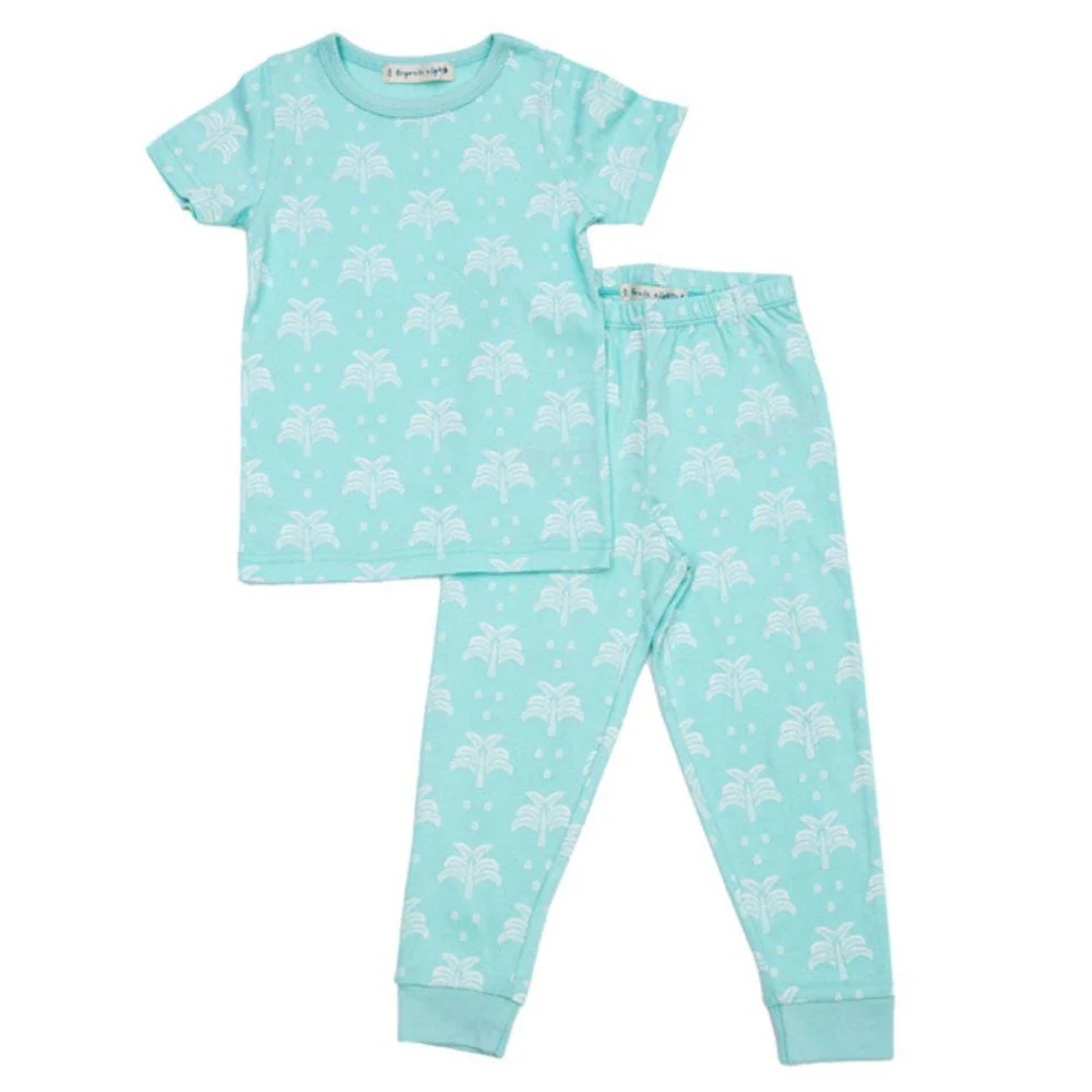 Organic Cotton T-Shirt and Long Leg Pyjama Set - Palms & Pineapples in Island Water Green - Image 3
