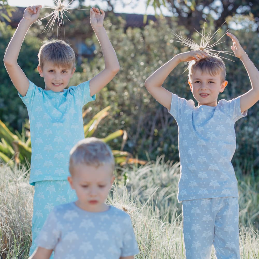 Organic Cotton T-Shirt and Long Leg Pyjama Set - Palms & Pineapples in Island Water Green - Image 4