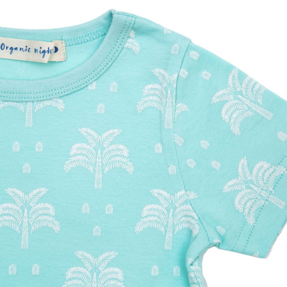Organic Cotton T-Shirt and Long Leg Pyjama Set - Palms & Pineapples in Island Water Green - Image 7