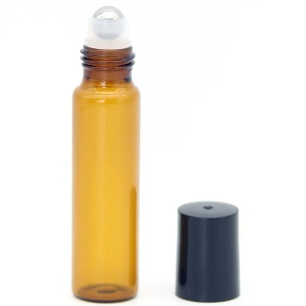 Amber Glass Roll On Bottle with Black Lid - 15ml