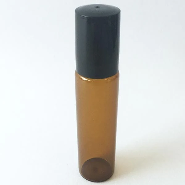 Amber Glass Roll On Bottle with Black Lid - 15ml - Image 3