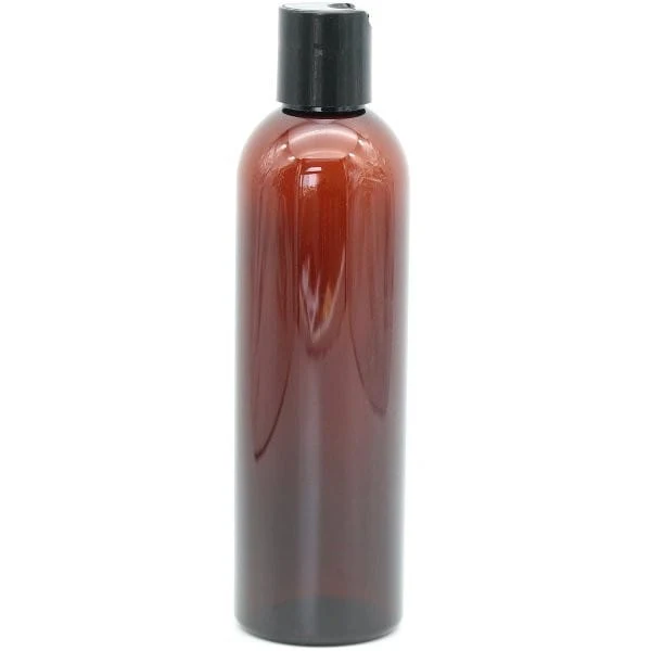 Amber Tall PET Plastic Bottle with Black Disc-Cap - 250ml