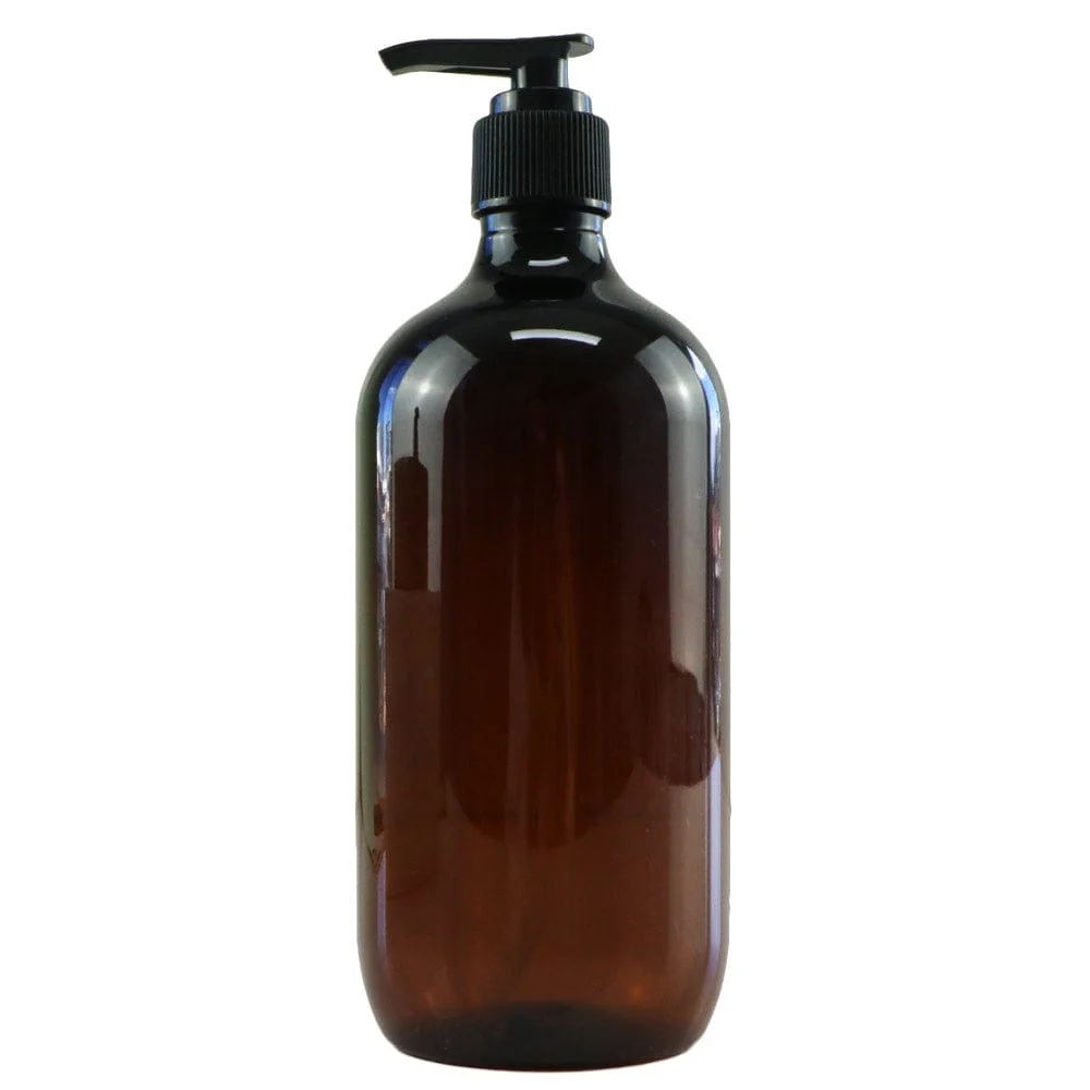 Amber PET Plastic Bottle with Black Lotion Pump - 500ml