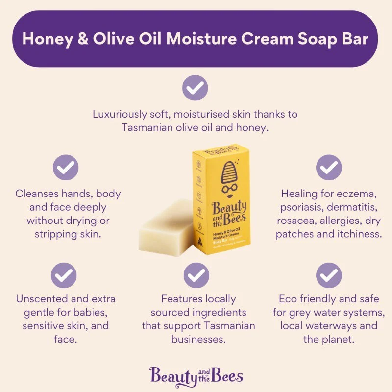 Beauty & the Bees Moisture Cream Real Soap Bar 120g - Honey & Olive Oil - Image 2