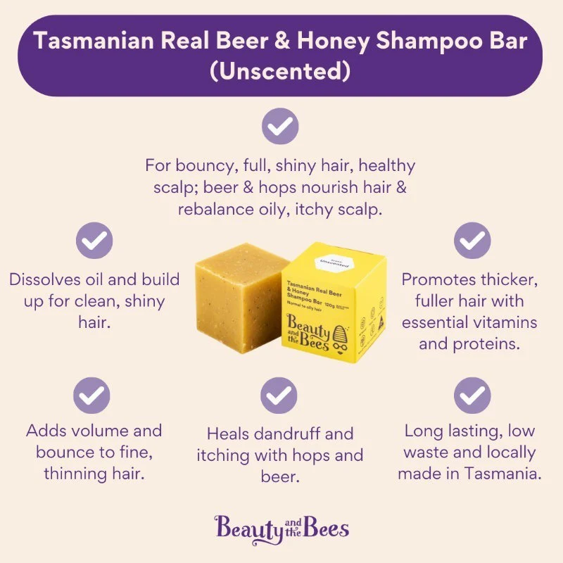 Beauty & the Bees Real Beer & Honey Shampoo Bar 120g - Unscented - Image 2