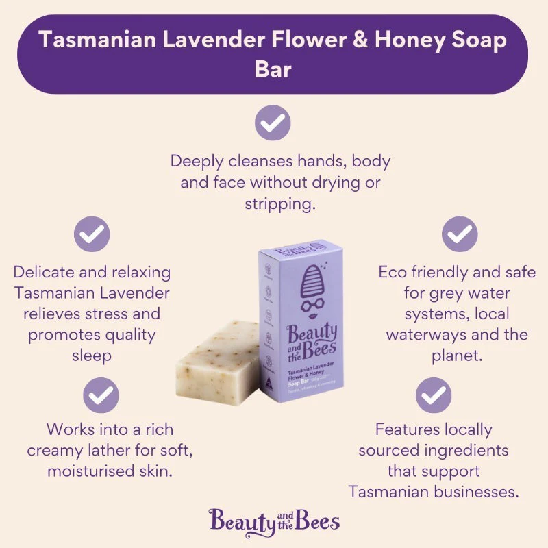 Beauty & the Bees Real Soap Bar 120g - Tasmanian Lavender & Honey - Image 2