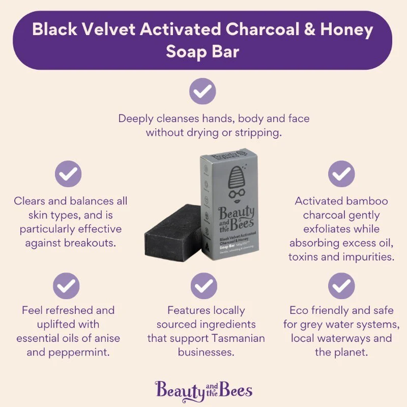 Beauty & the Bees Real Soap Bar 120g - Activated Charcoal & Honey - Image 2