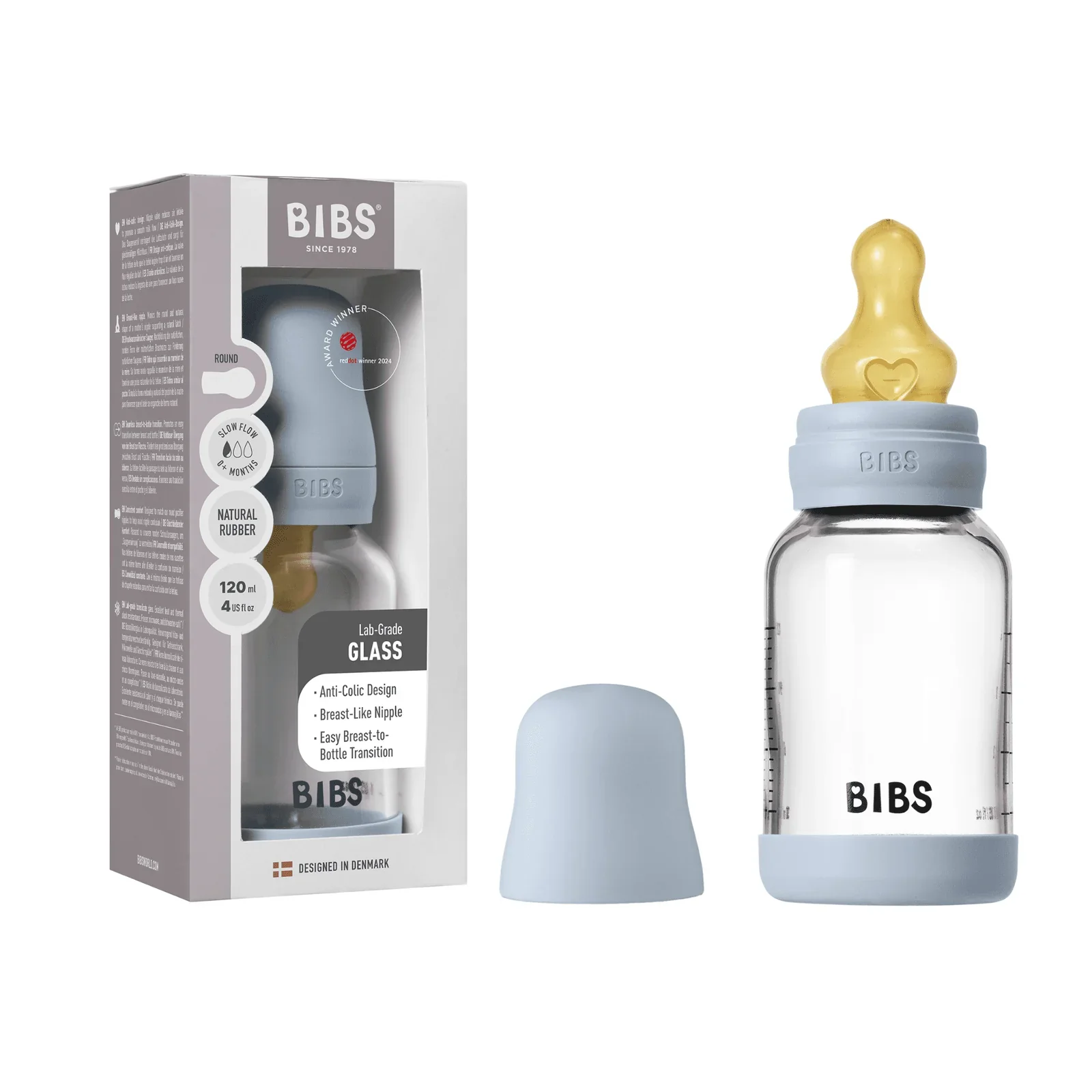 Bibs Glass Baby Bottle Complete Set 120ml - Latex - Image 2