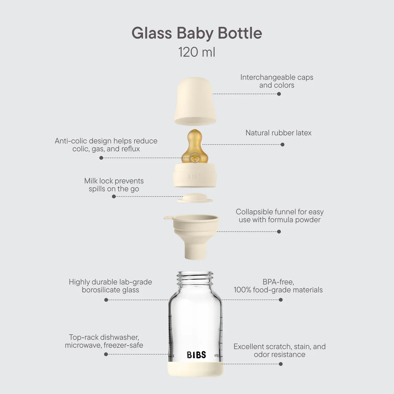 Bibs Glass Baby Bottle Complete Set 120ml - Latex - Image 3