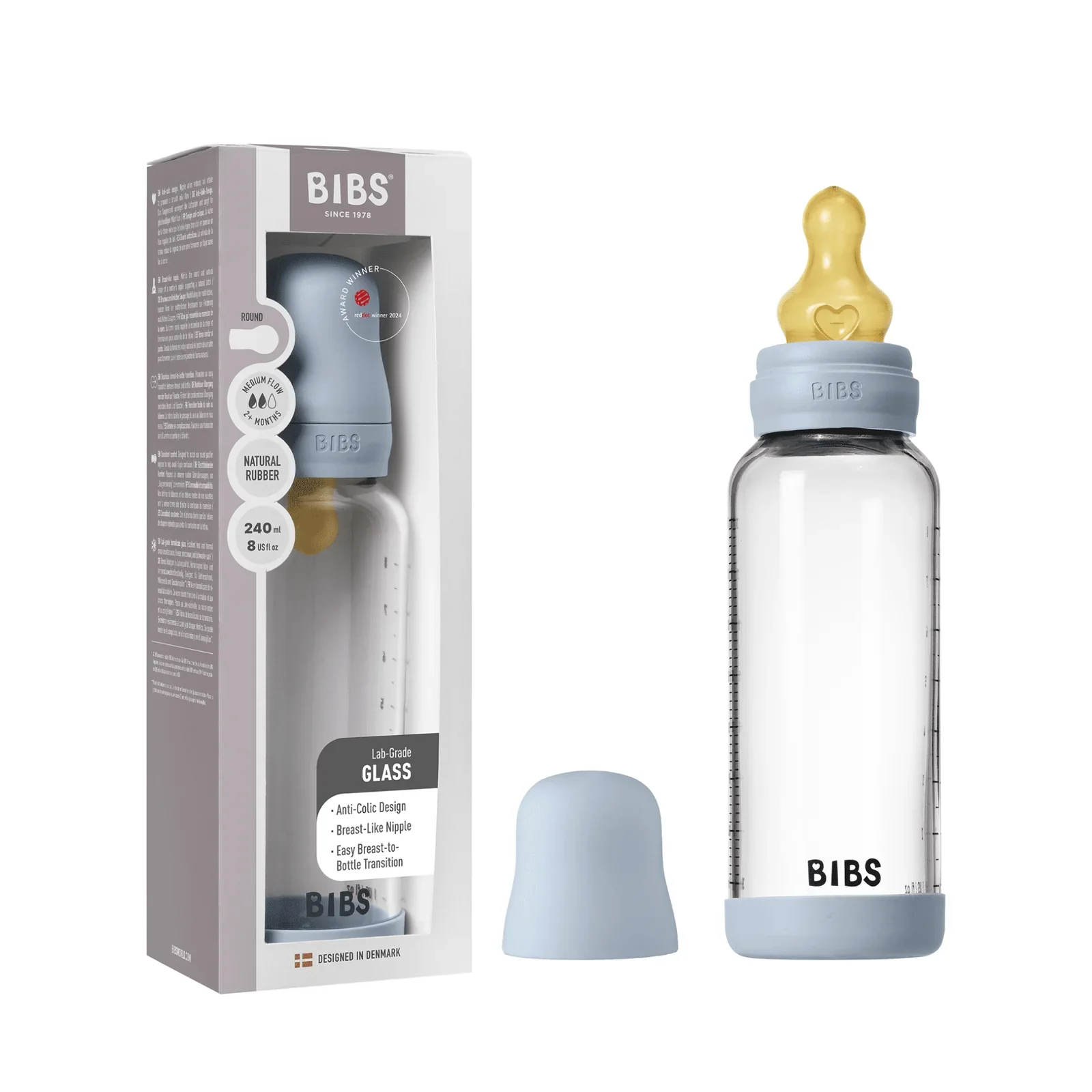 Bibs Glass Baby Bottle Complete Set 240ml - Latex - Image 4