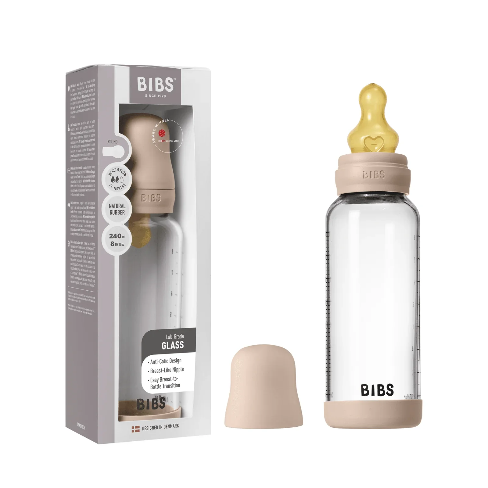 Bibs Glass Baby Bottle Complete Set 240ml - Latex - Image 5