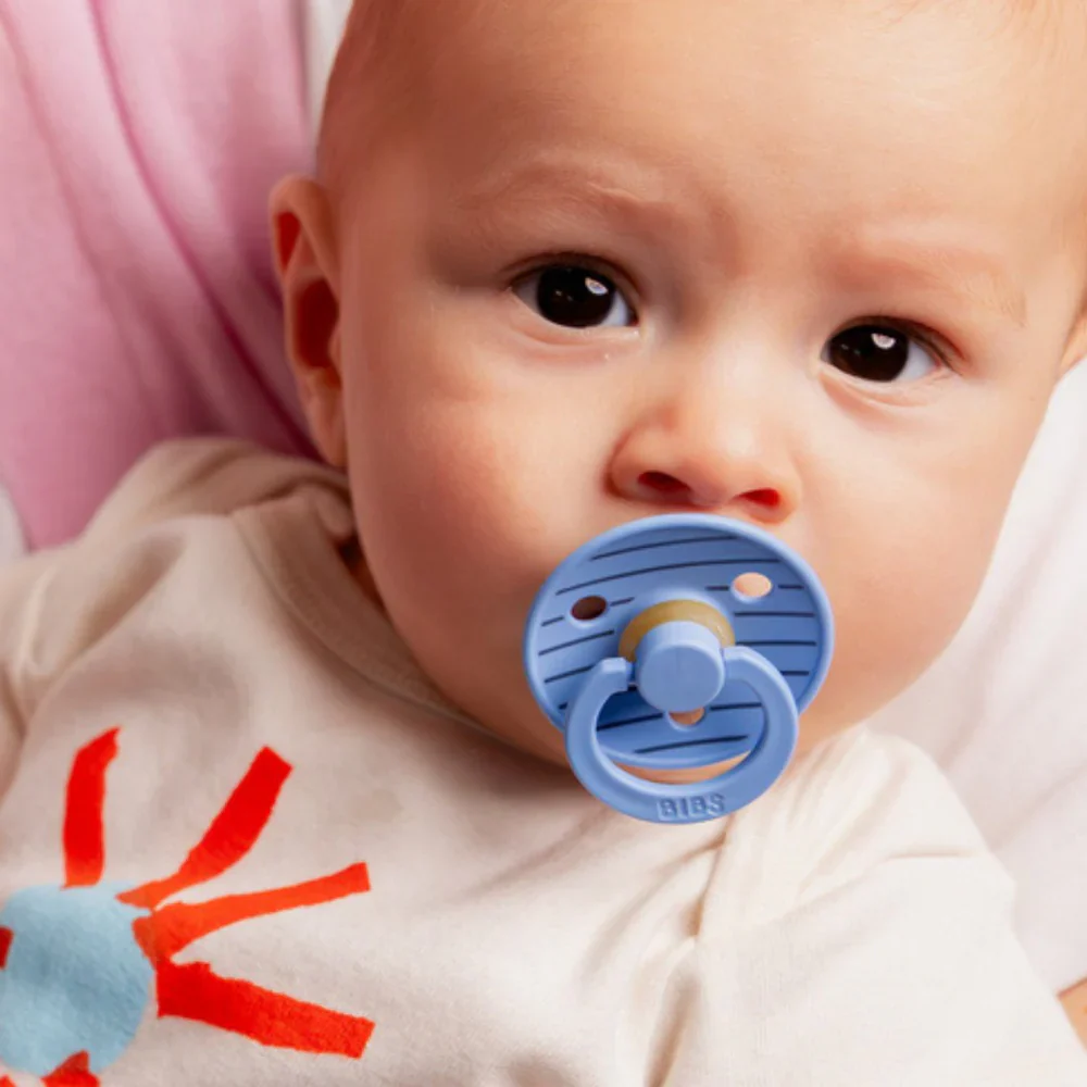 Bibs Round Natural Dummy Pacifier - Studio Collection - Pin Blue - Image 2