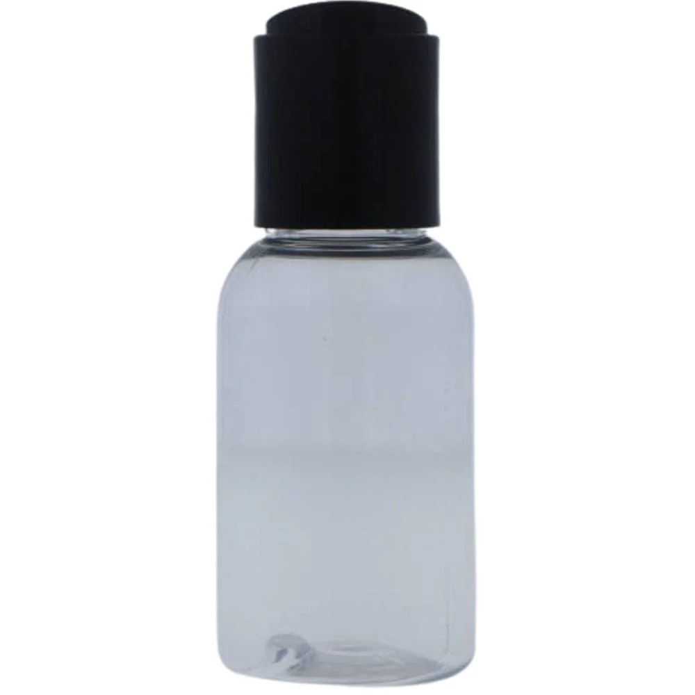 Clear PET Plastic Travel Size Bottle with Black Disc-cap - 50ml