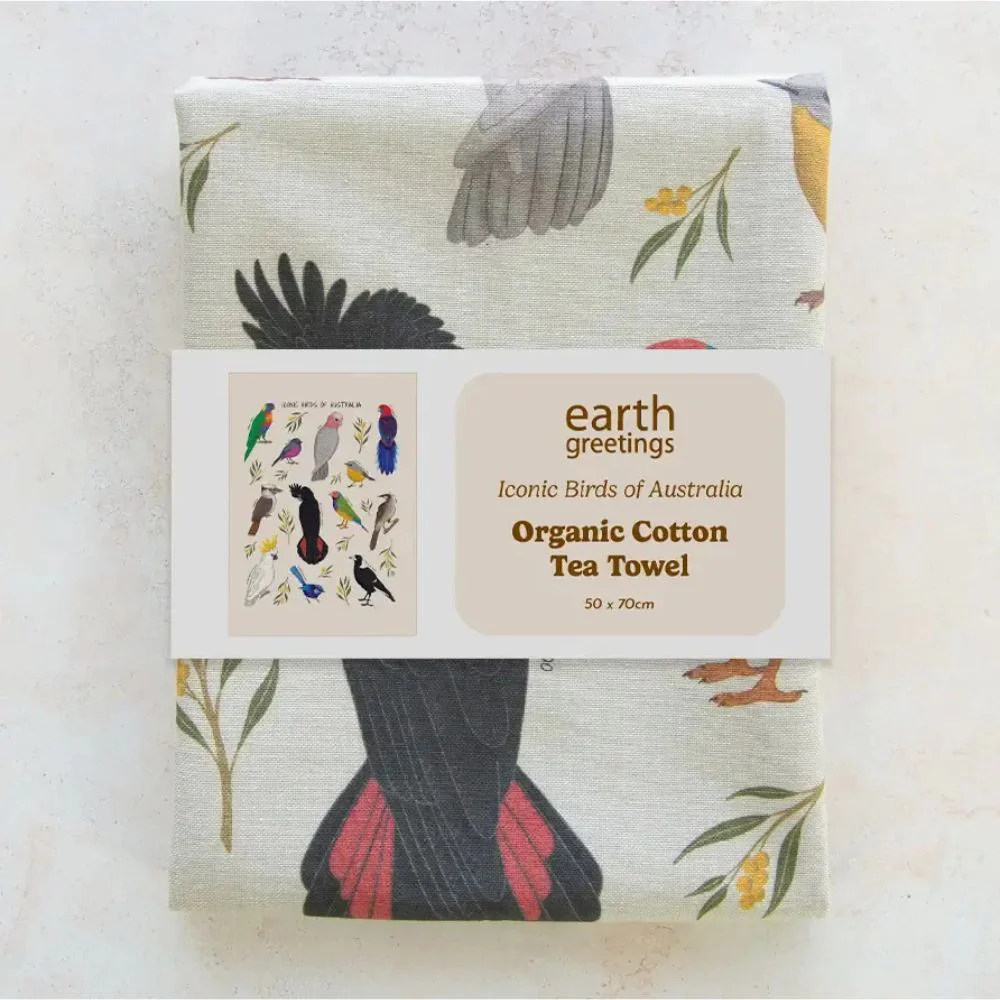 Earth Greetings Organic Cotton Tea Towel - Iconic Birds of Australia - Image 2