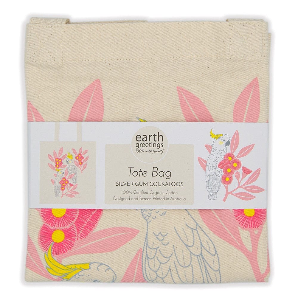 Earth Greetings Organic Cotton Tote Bag - Silver Gum Cockatoos - Image 2