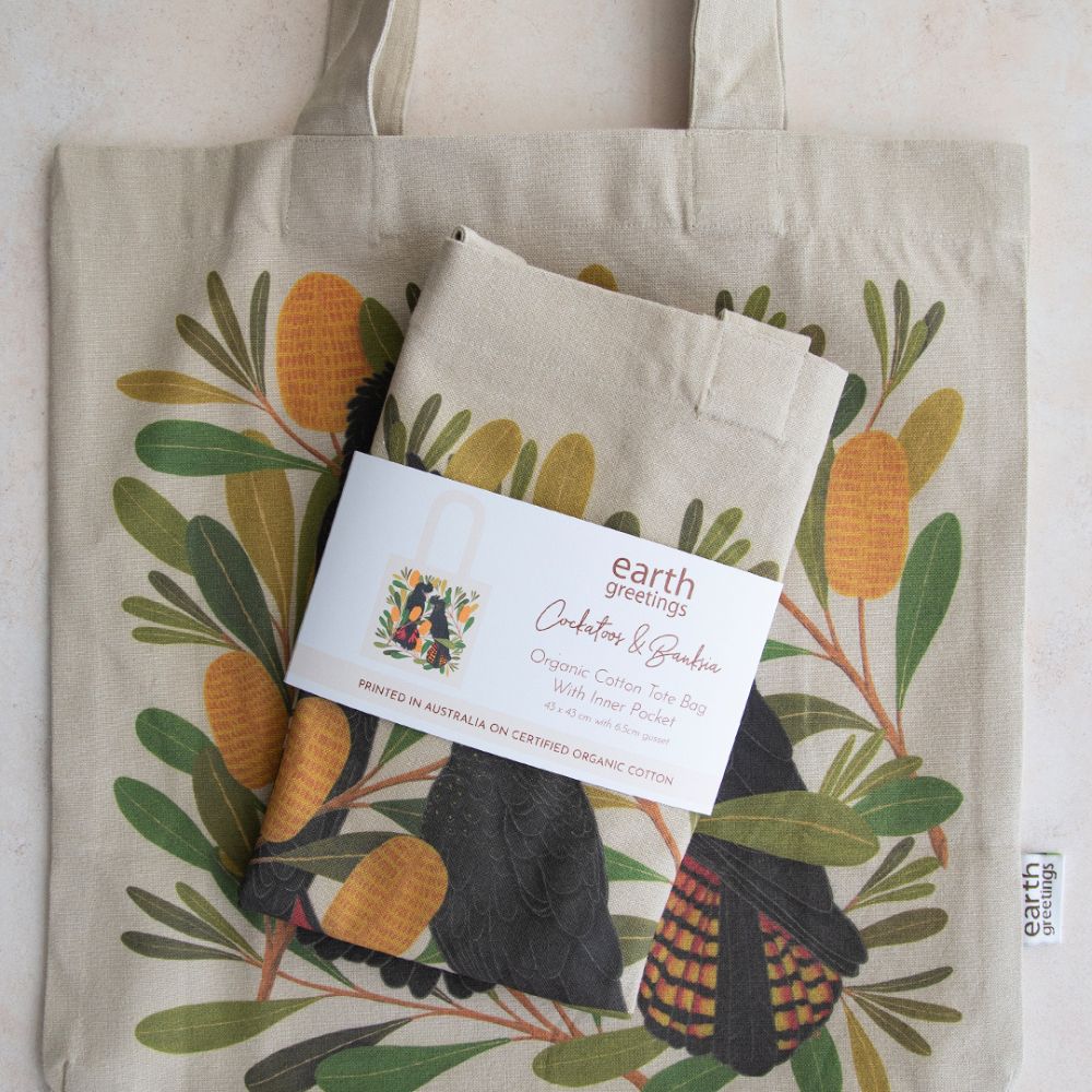 Earth Greetings Organic Cotton Tote Bag with Inner Pocket - Cockatoos & Banksia - Image 4