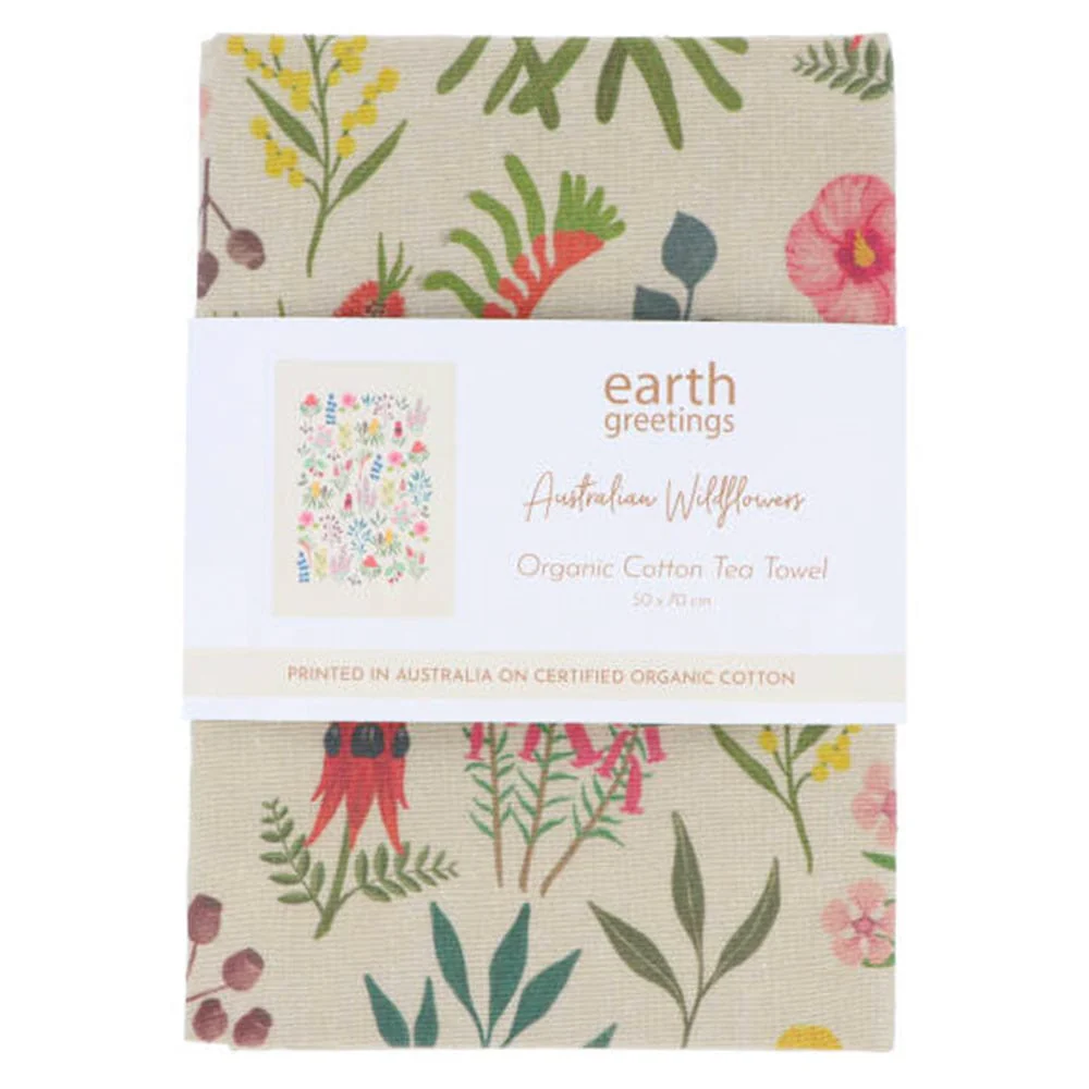 Earth Greetings Organic Cotton Tea Towel - Australian Wildflowers - Image 2
