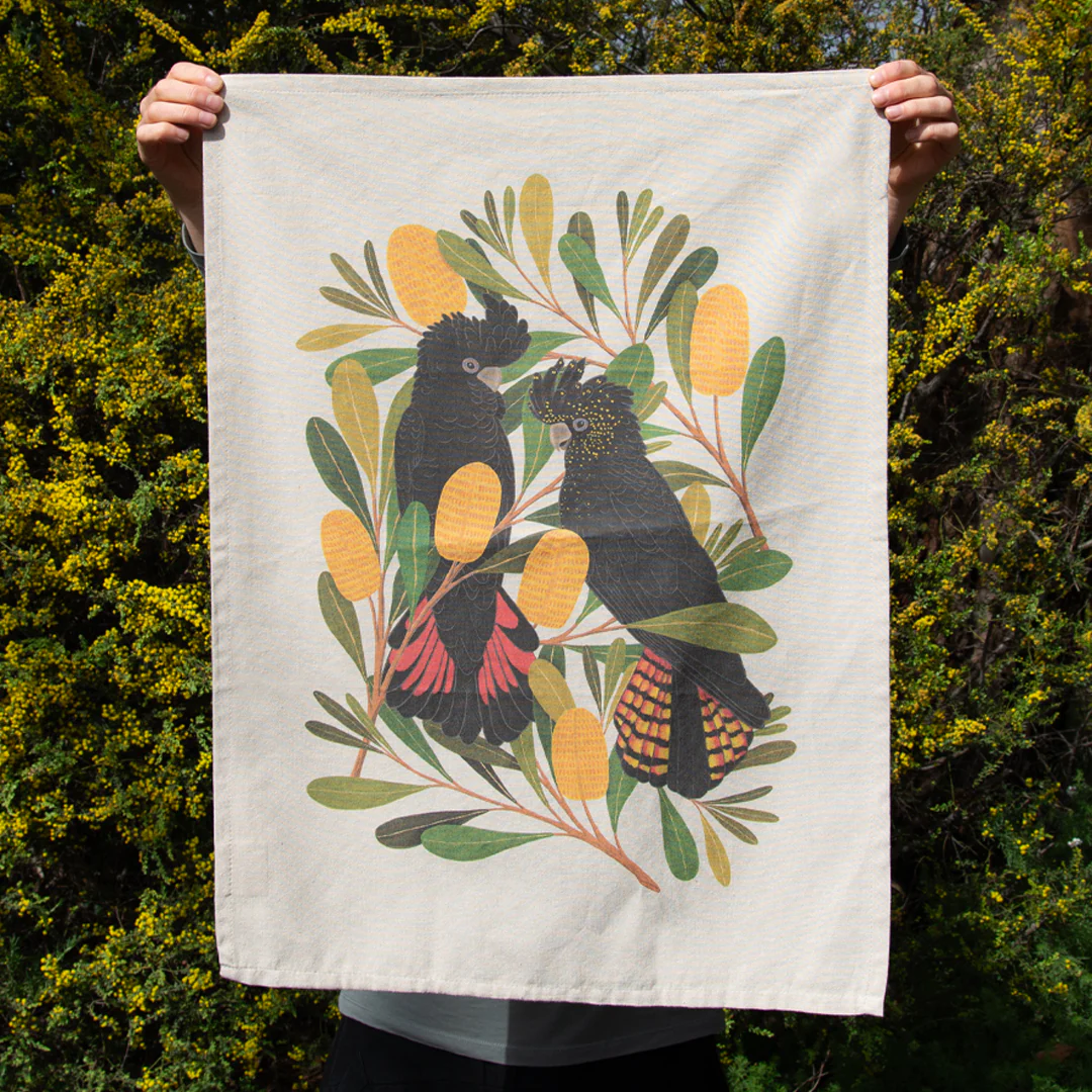 Earth Greetings Organic Cotton Tea Towel - Cockatoos & Banksia - Image 3
