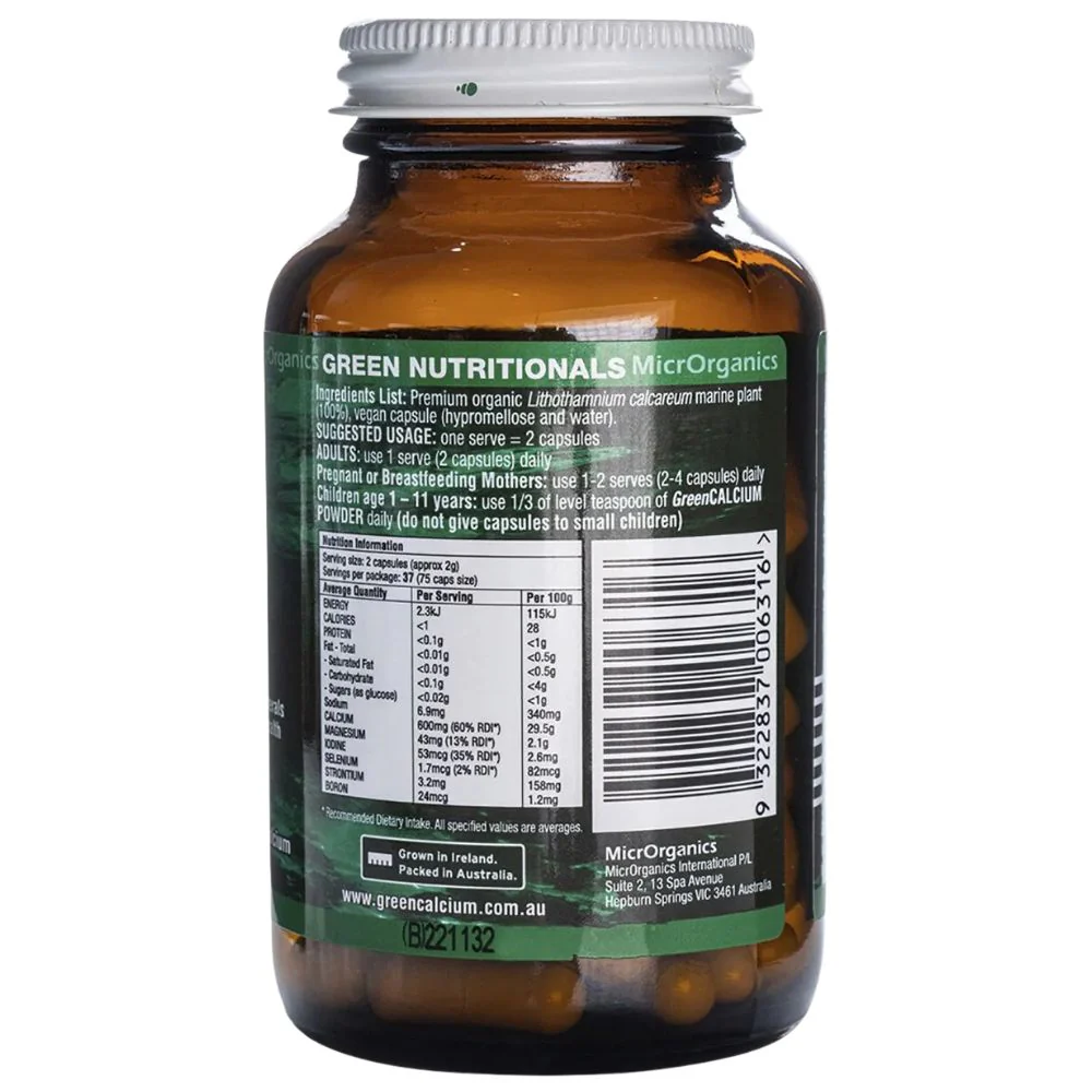 Green Nutritionals Green Calcium Vegan Capsules (60) - Image 2