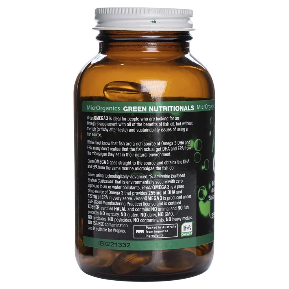 Green Nutritionals Green Omega3 255mg DHA + 127mgEPA Vegan Capsules - Image 4