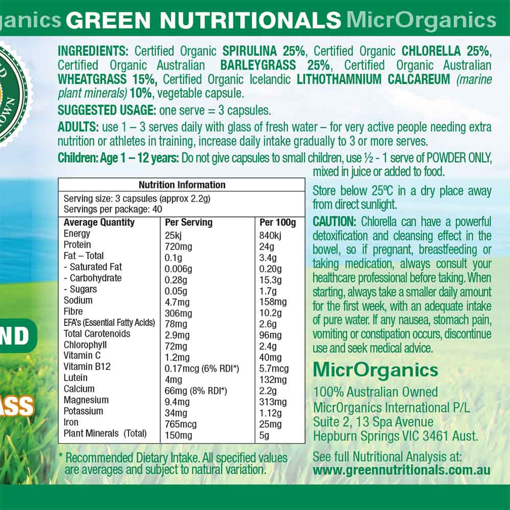 Green Nutritionals Green Superfoods Vegan Capsules (120) - Image 3