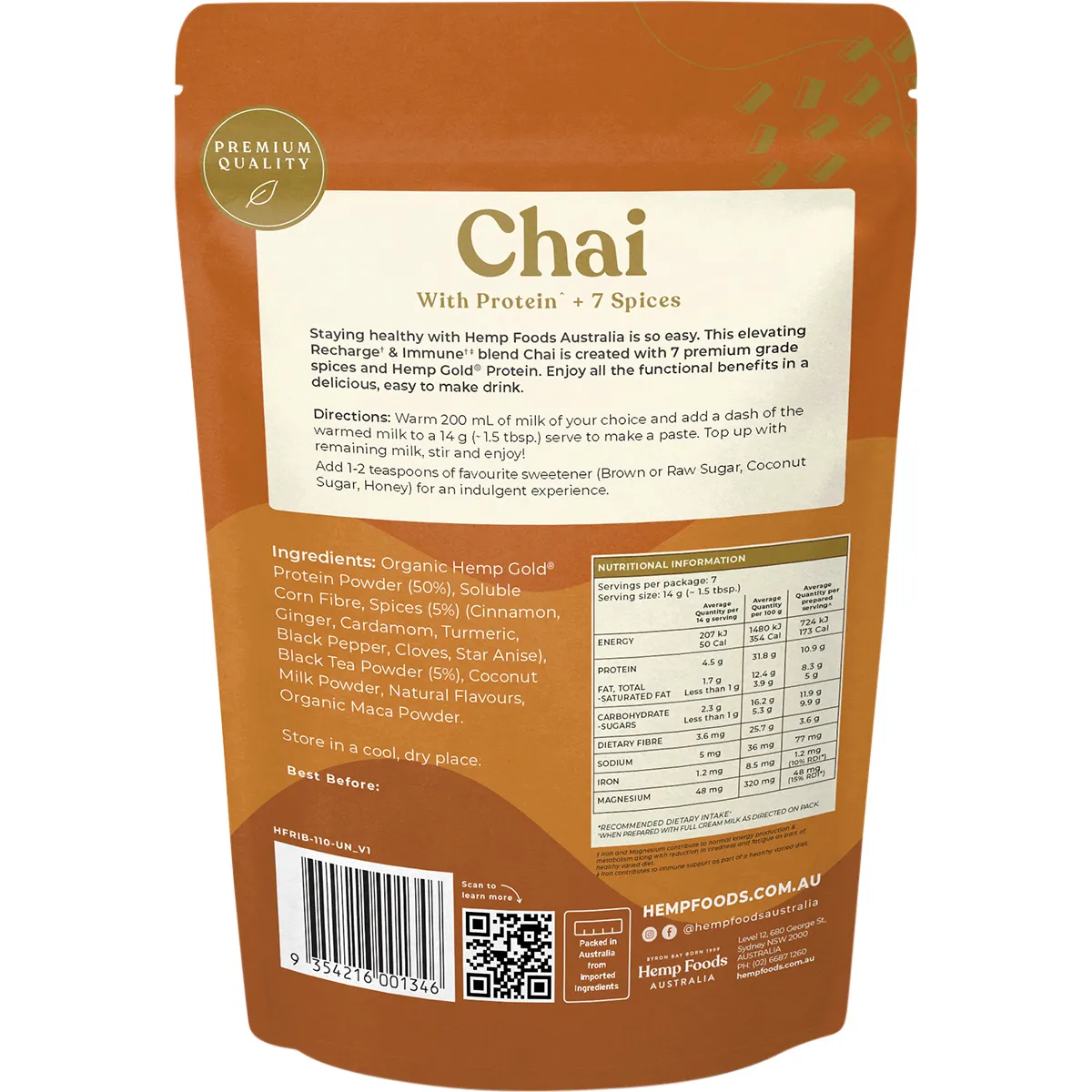 Hemp Foods Australia Chai With Protein - Recharge & Immunity 100g - Image 2