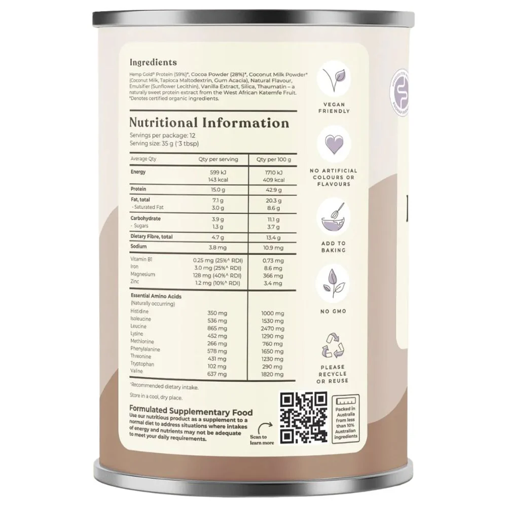 Hemp Foods Australia Organic Hemp Protein Shake - Chocolate 420g - Image 3