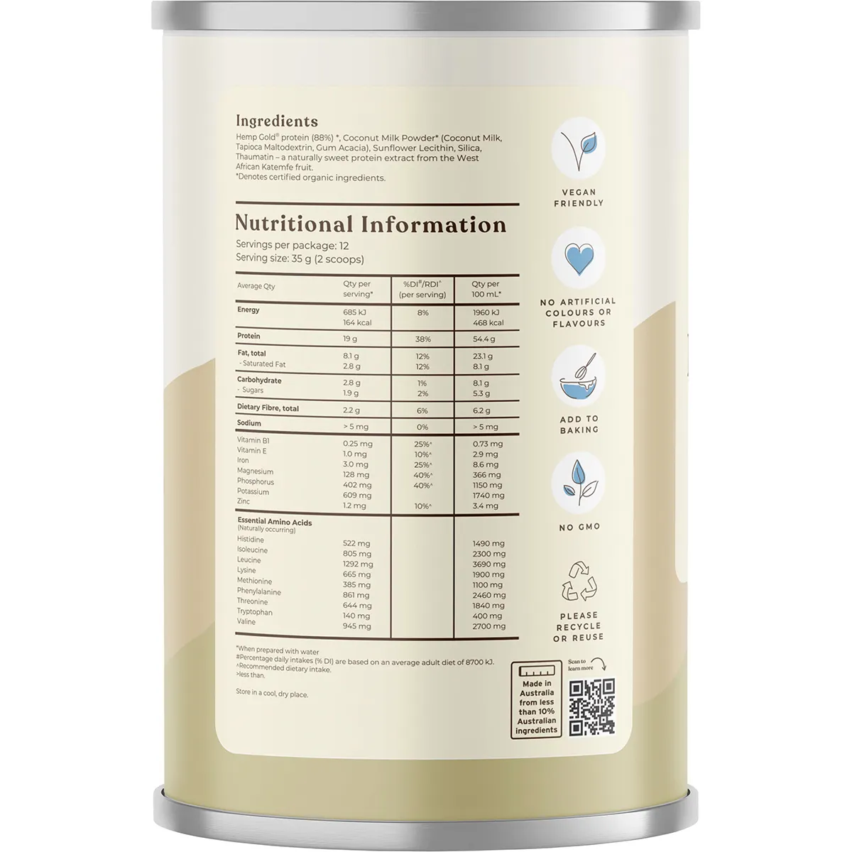 Hemp Foods Australia Organic Hemp Protein Shake - Natural 420g - Image 3