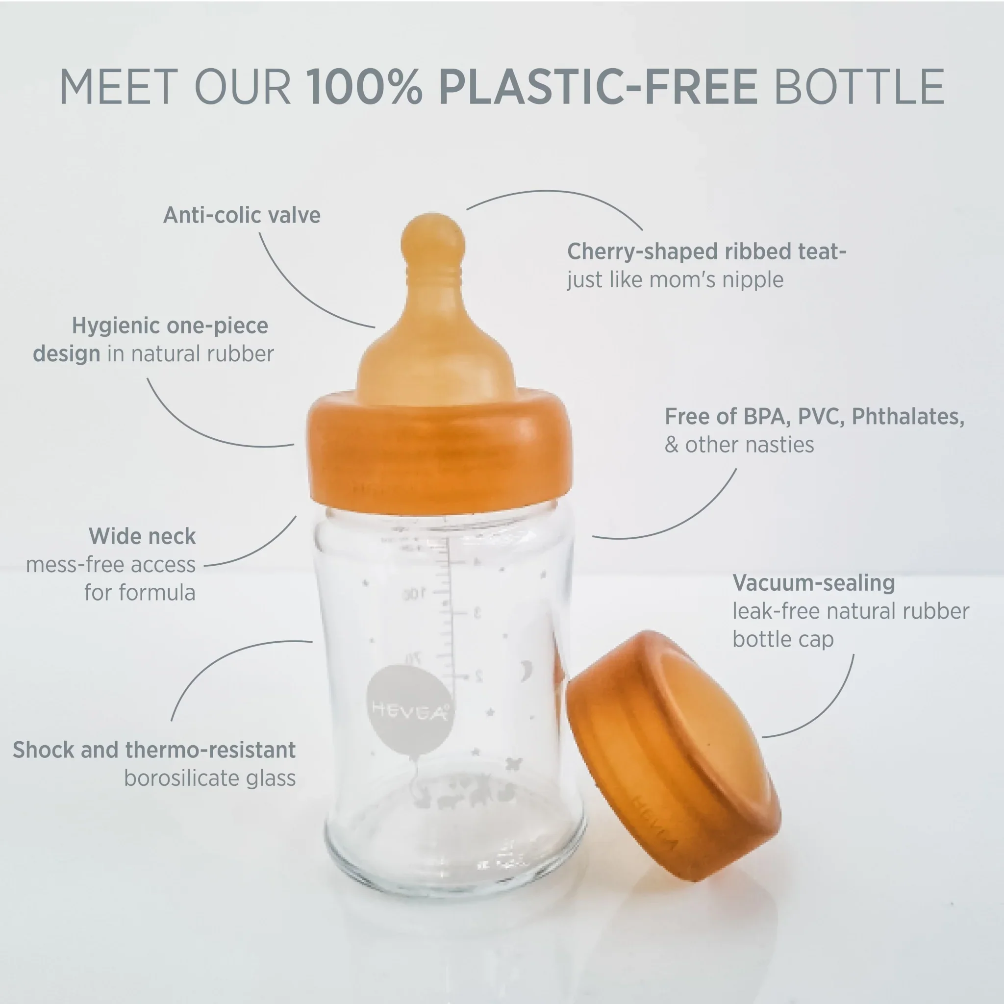 Hevea Wide Neck Glass Baby Bottle 2pk 150ml - Slow Flow 0-3 months - Image 3