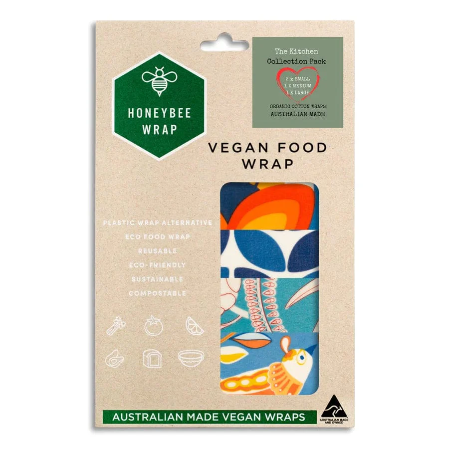 Honeybee Vegan Wax Food Wraps - 4 Pack (S, M, L, XL)