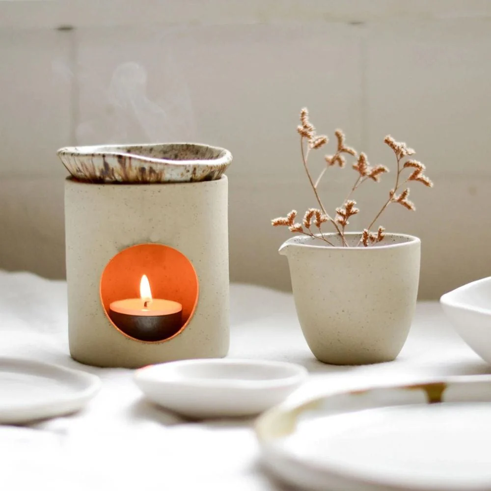 Kim Wallace Ceramics Oil Burner - Natural & Spotted Gum - Image 2