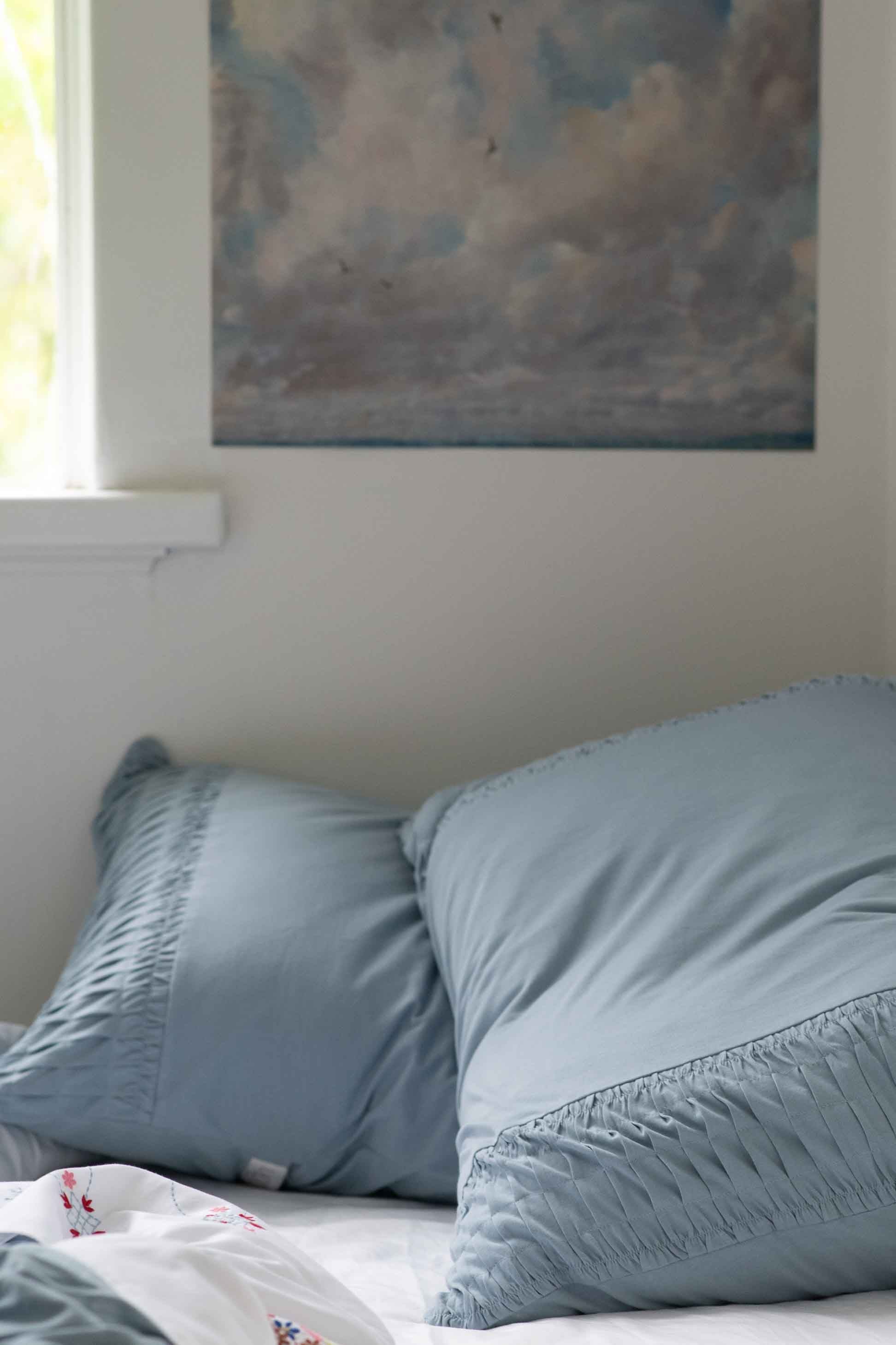 Lazybones Organic Cotton Rosette Pillowcase Set - Chambray - Image 4