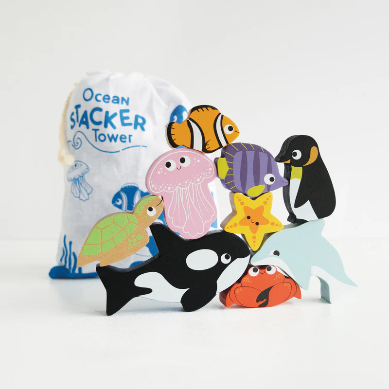 Le Toy Van Petilou Ocean Stacking Animals & Bag - Image 4