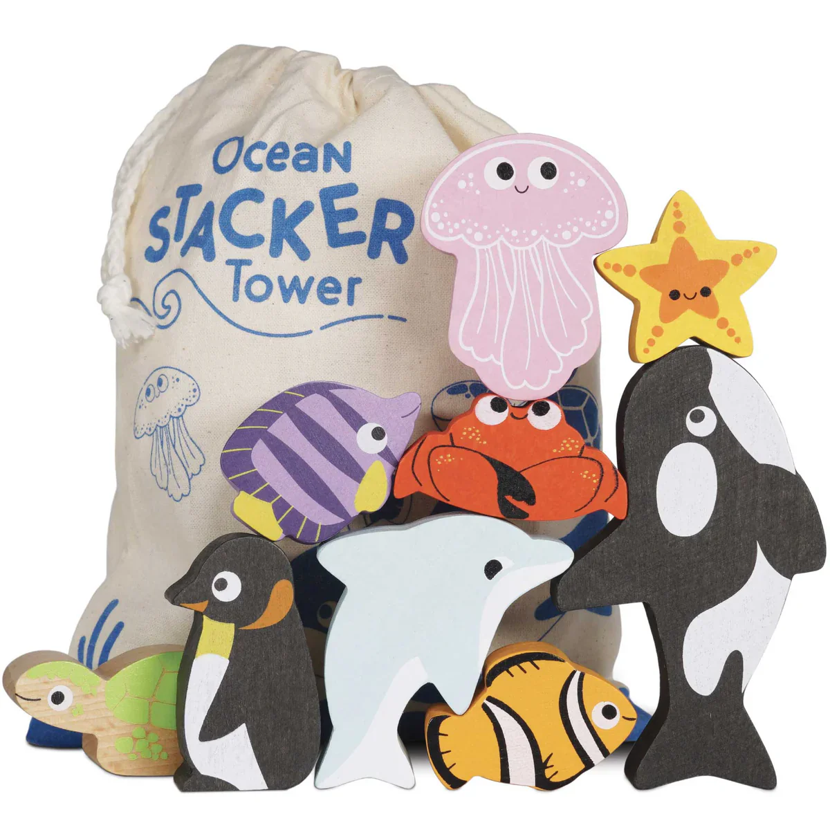 Le Toy Van Petilou Ocean Stacking Animals & Bag - Image 6