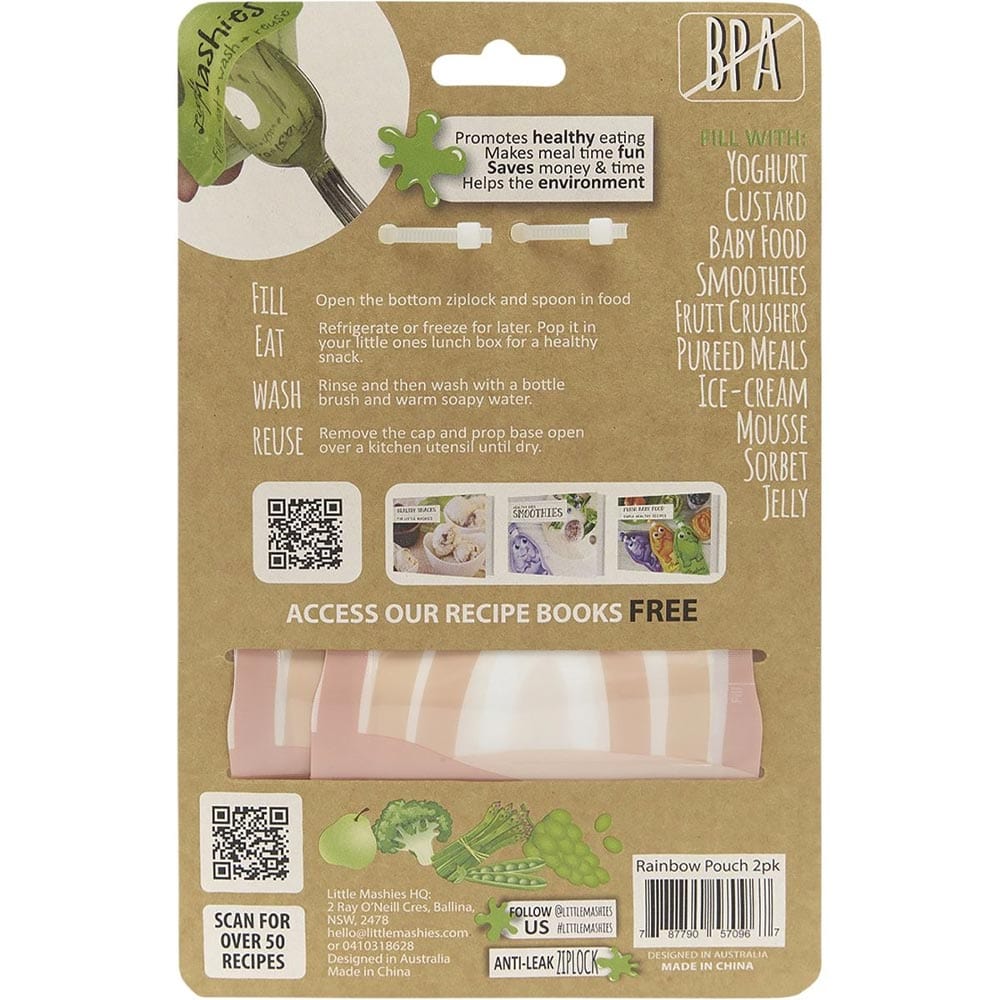Little Mashies Reusable Squeeze Pouch 130ml 2 Pack - Rainbow - Image 2