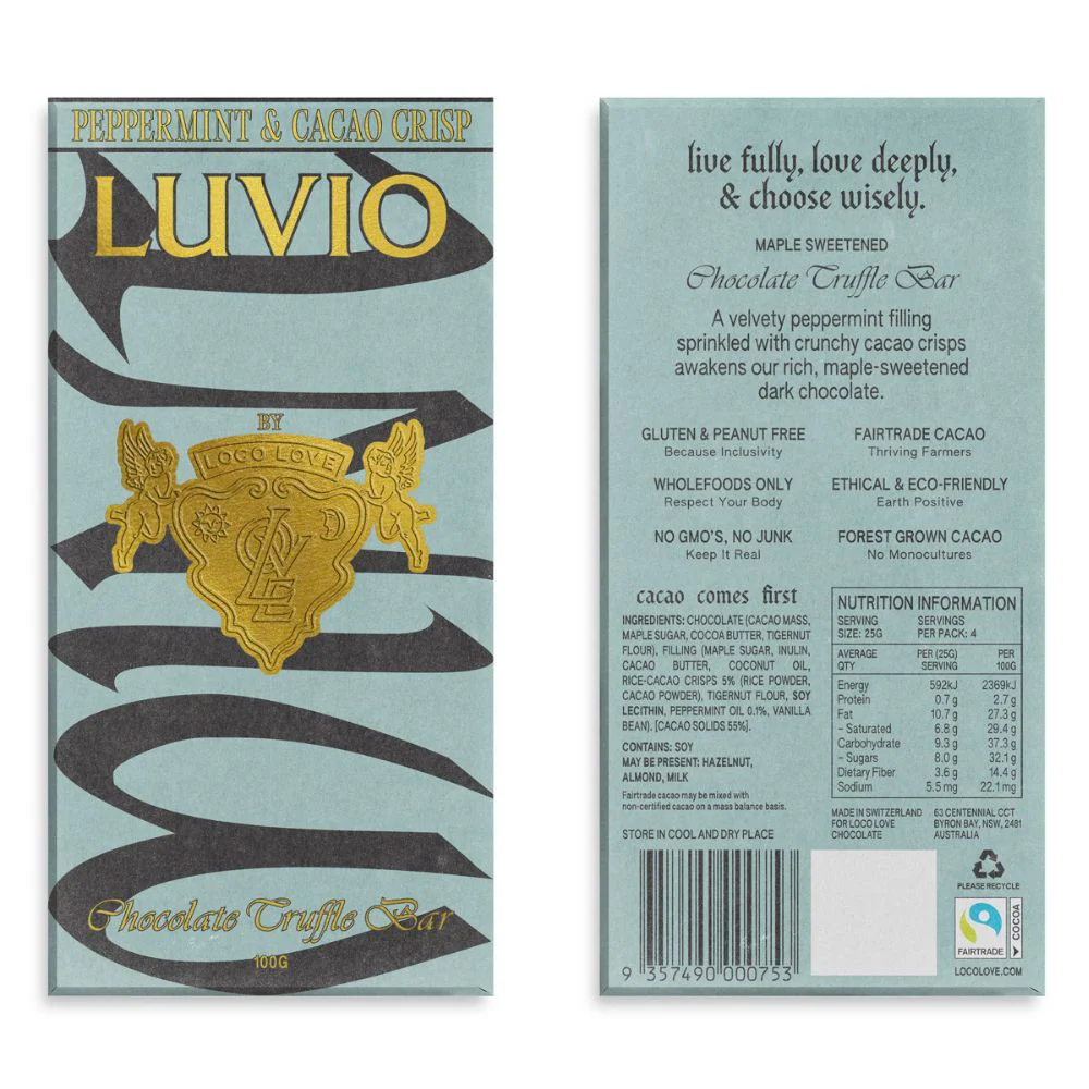 Loco Love Luvio Peppermint & Cacao Crisp Vegan Chocolate - 90g - Image 4