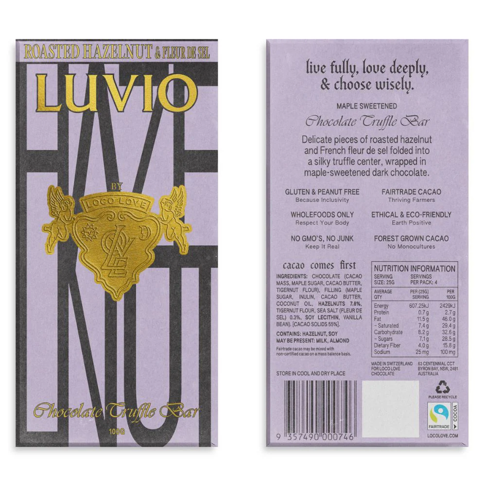 Loco Love Luvio Roasted Hazelnut & Fleur De Sel Vegan Chocolate - 90g - Image 4