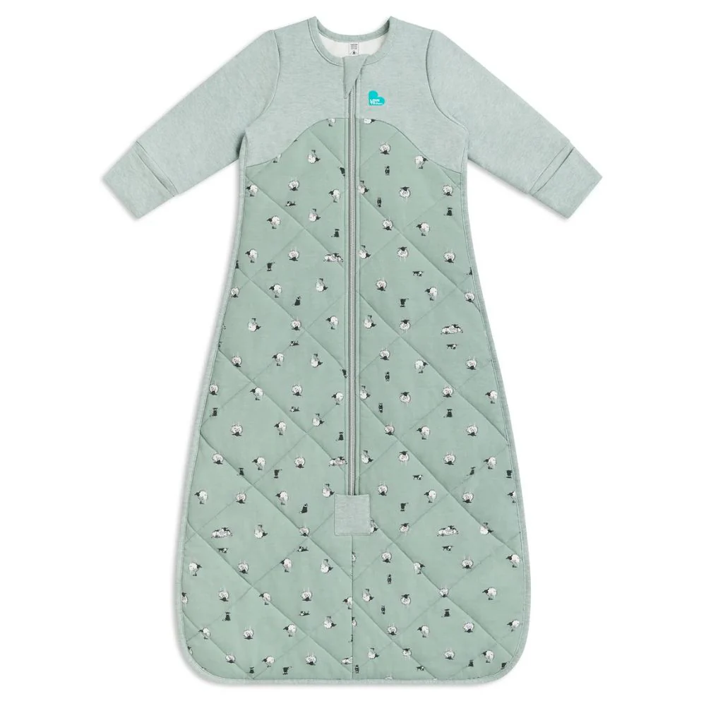 Love to Dream 2.5 Tog Quilted Organic Cotton & Merino Long Sleeve Sleeping Bag - Lamb's Best Friend (Olive) - Image 2