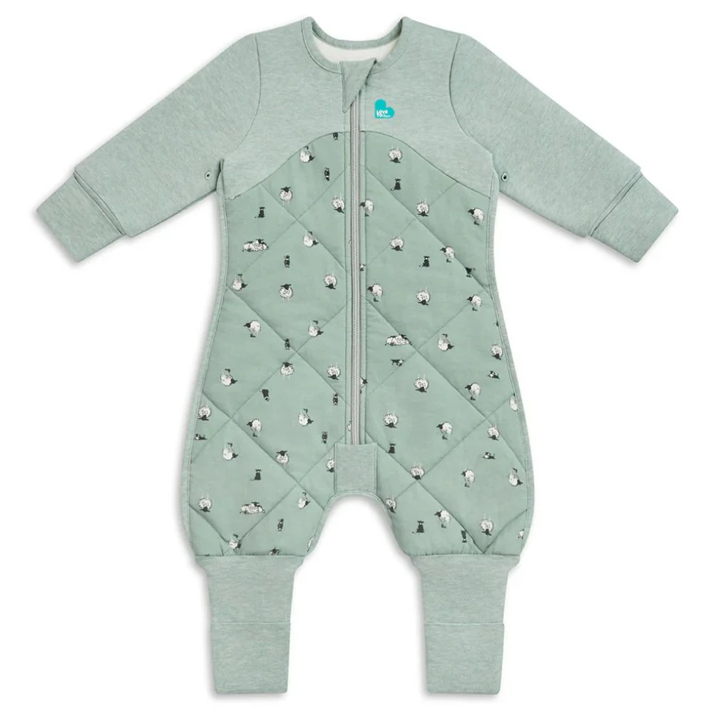 Love to Dream 2.5 Tog Quilted Organic Cotton & Merino Sleep Suit - Lamb's Best Friend (Olive) - Image 2