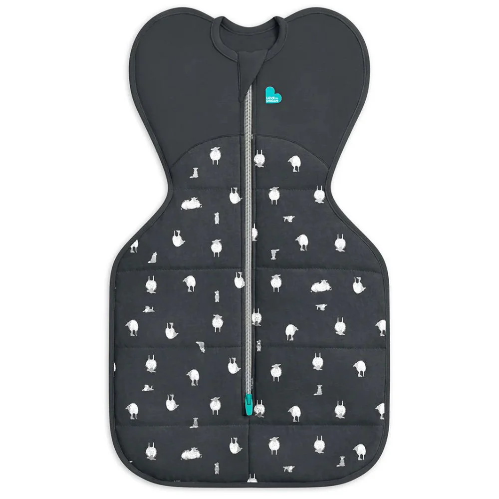 Love to Dream Swaddle Up 2.5 Tog Quilted Organic Cotton & Merino Sleeping Bag - Lamb's Best Friend (Charcoal) - Image 2