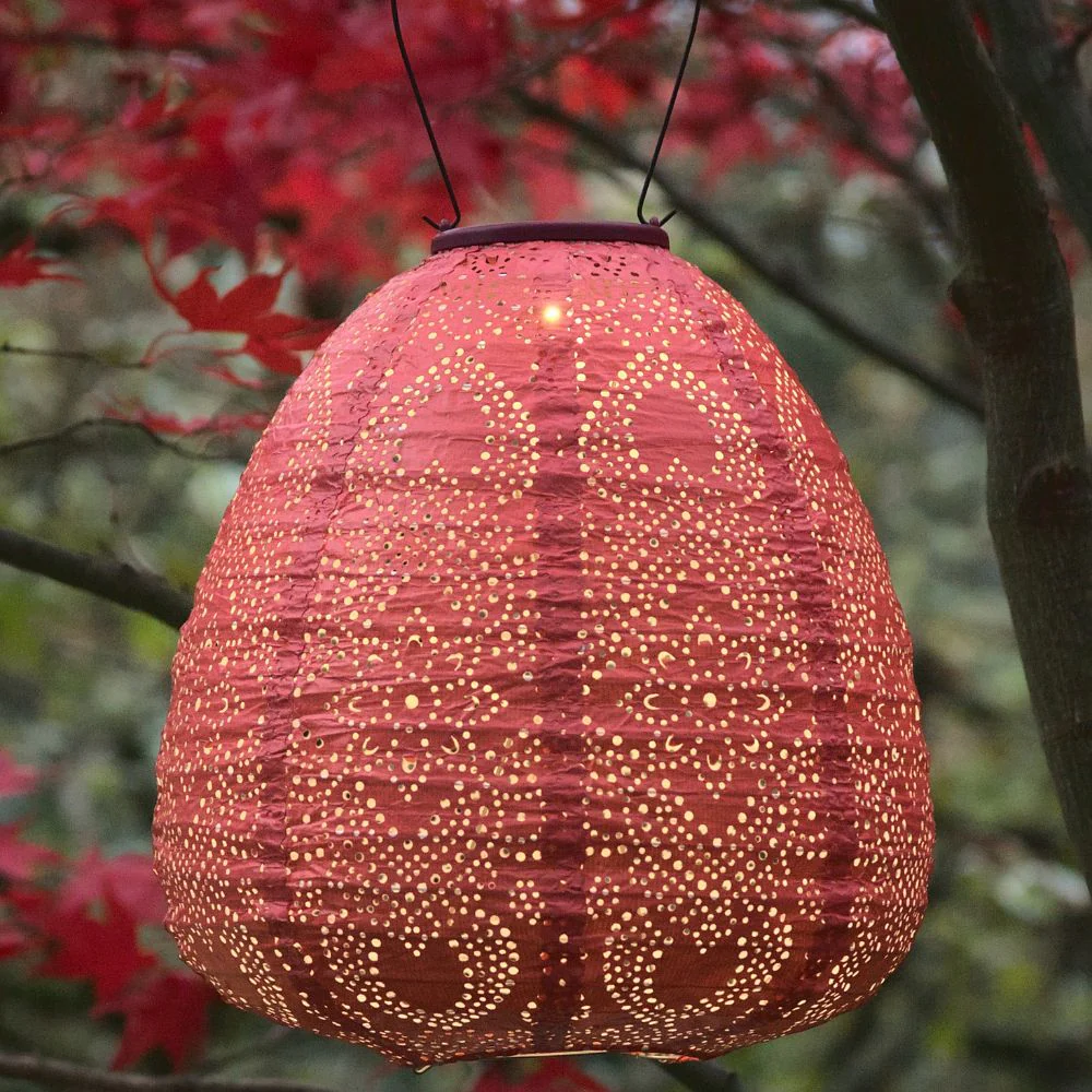 Lumina Outdoor LED Solar Lantern - Pastel Red Dome 26cm - Image 3
