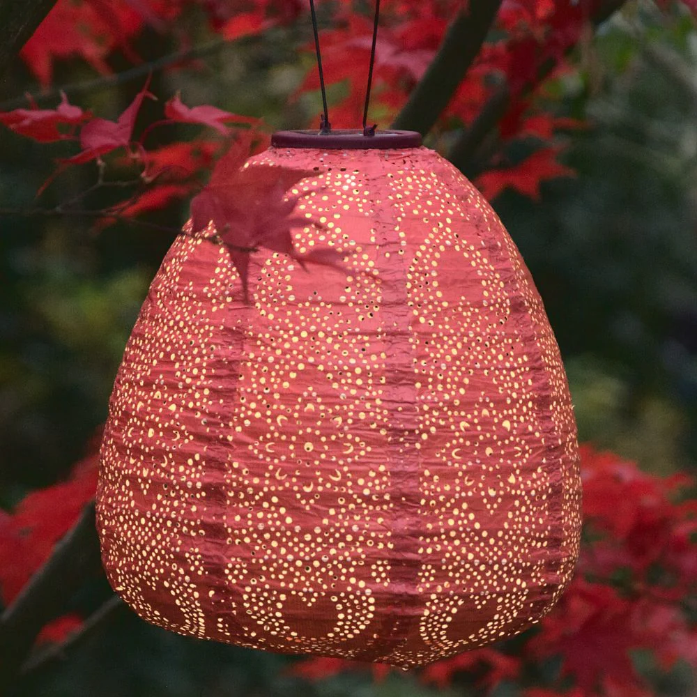 Lumina Outdoor LED Solar Lantern - Pastel Red Dome 26cm - Image 4