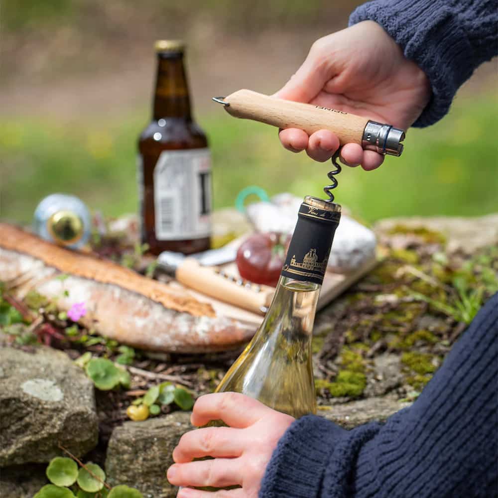 Opinel No.10 Beech Pocket Knife with Corkscrew & Bottle Opener - Image 3